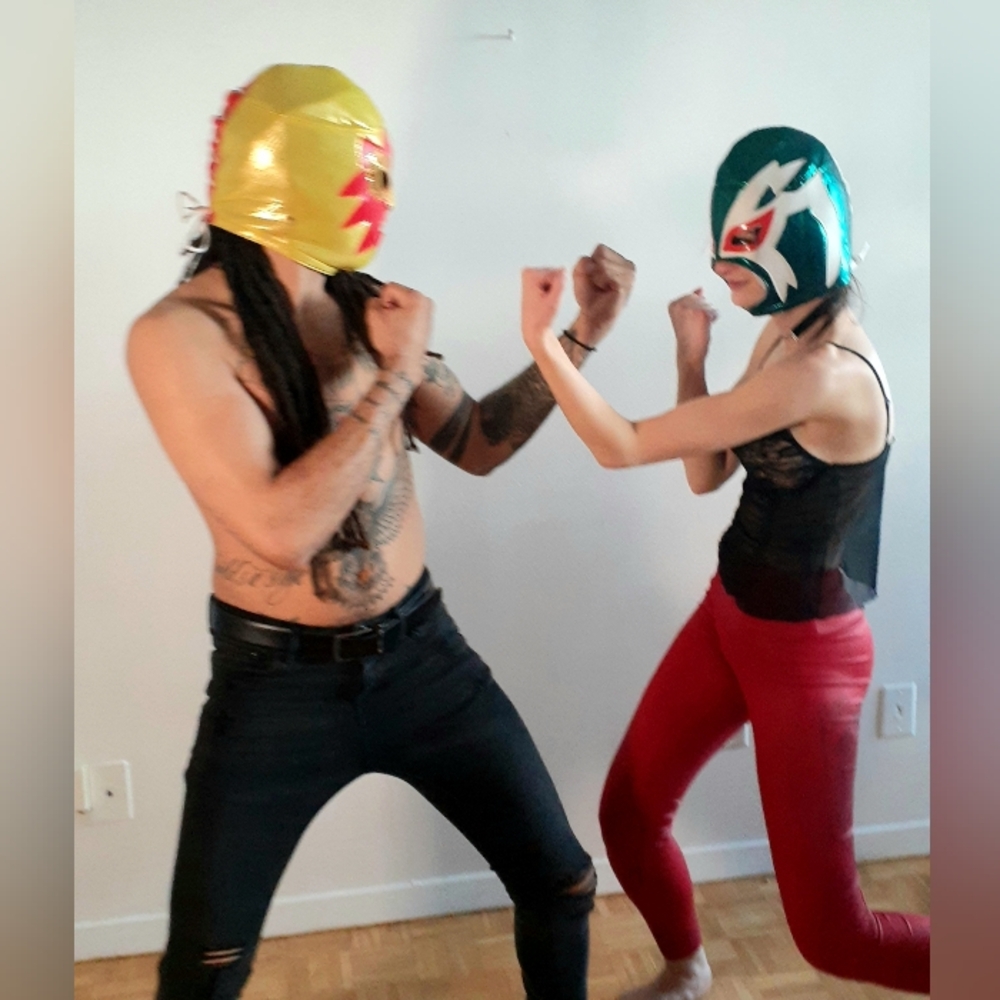 Lucha Libre luchador mask in vibrant green, white, and red - Picture 13 of 14